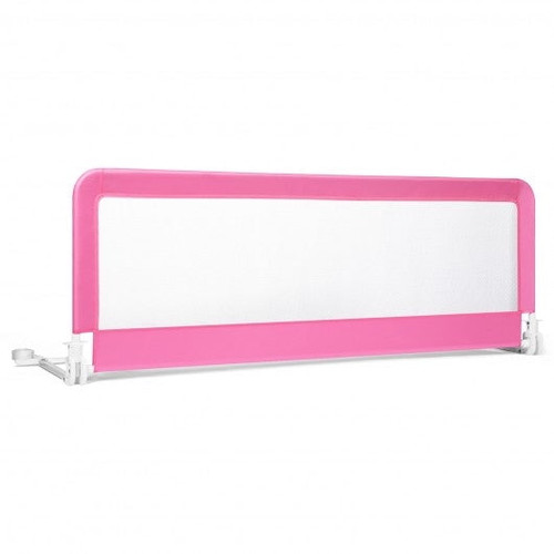 59 Inch Folding Breathable Baby Bed Rail Guard With Safety Strap-pink