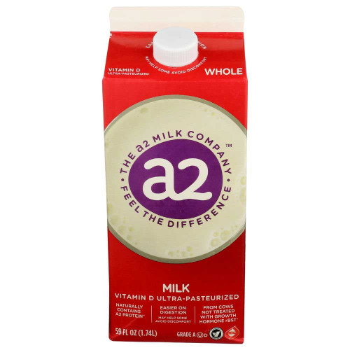 A2 Milk Vitamin D Ultra Pasteurized Whole Milk, 59 Fluid Ounce -- 6 Per Case.