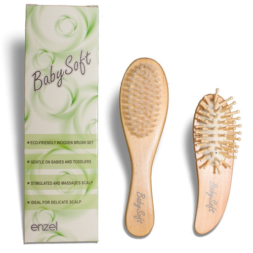 Enzel Newborn Baby Hair Brushes | 100% Natural Wood Handles With Super Soft Bristles