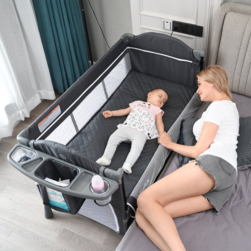 5 In 1 Baby Bassinet Bedside Sleeper Bedside Crib, Includes Mattress, Diaper Changer, Hanging Toys, Portable Travel Crib For Girl Boy Infant Newborn,gray