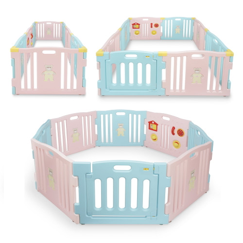 Kidzone Baby Interactive Playpen 8 Panel Safety Gate Children Play Center Child Activity Pen Astm Certified Light Pink