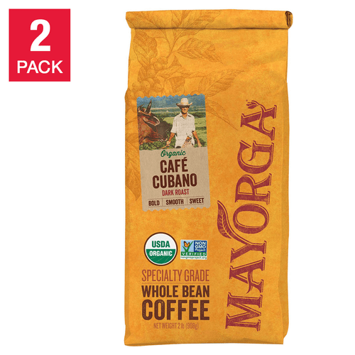 Mayorga Organic Coffee Cubano, Usda Organic, Dark Roast, Whole Bean Coffee, 2 Lbs, 2-pack