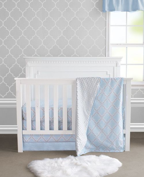 Pam Grace Creations 3 Piece Blue Trellis Crib Bedding Set