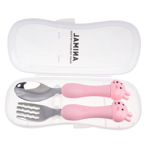 Hemoton 1 Set Animal Spoon Fork Kit Children Stainless Steel Tableware Student Cutlery