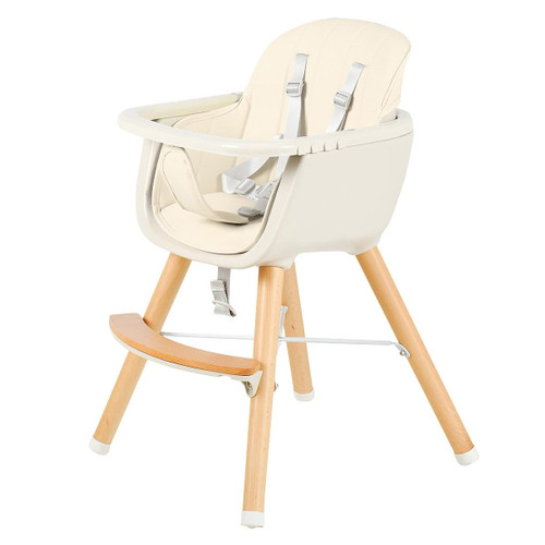 3 In 1 Convertible Baby High Chair, Toddler Dining Chair W/3-position Adjustable Food Tray, 5-point Harness & Adjustable Seat Height, Beige