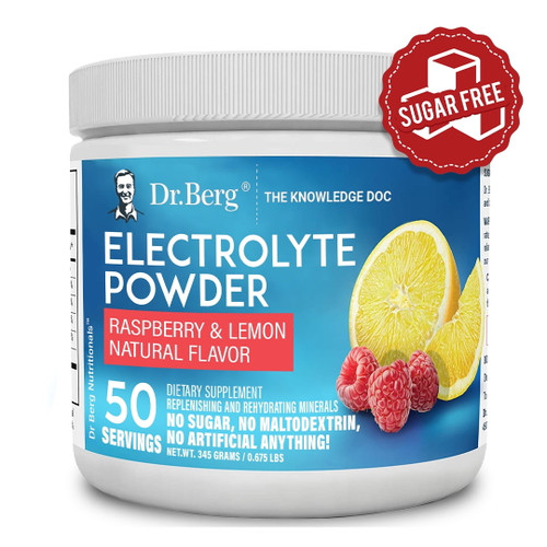 Dr. Berg Electrolyte Powder - Zero Sugar Raspberry & Lemon Hydration Powder, 50 Servings