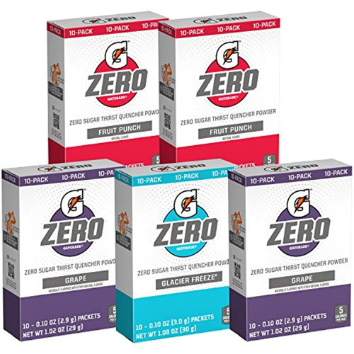 Gatorade G Zero Powder, Fruit Punch Variety Pack, 0.10oz Individual Packets (50 Pack)