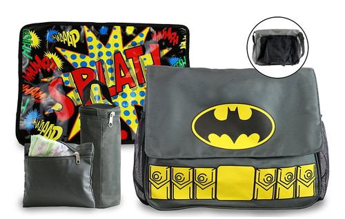 Dc Comics Adjustable Shoulder Strap Waterproof Messenger Diaper Bags, Gray, 4 Piece