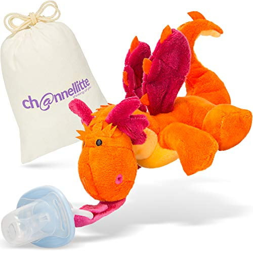 Baby Pacifier Holder Stuffed Animal With Detachable Binky - Fits All Baby Pacifiers With Ring For 0-6 Months & Up - Easy-to-find Stuffed Animal Pacifier - Soft Dragon Pacifier Stuffed Animal Plus