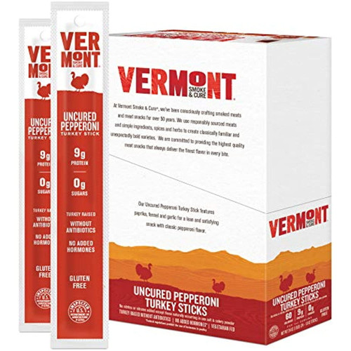 Vermont Smoke & Cure Jerky Sticks - Antibiotic Free Turkey - Gluten Free - Great Keto Snack, High In Protein & Low Sugar - Uncured Pepperoni Stick,1 Ounce(pack Of 24)