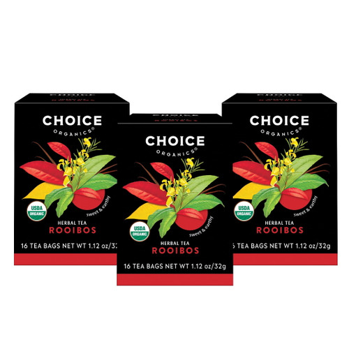 Choice Organics Rooibos Tea, Caffeine Free, Herbal Tea Bags, 3 Boxes Of 16