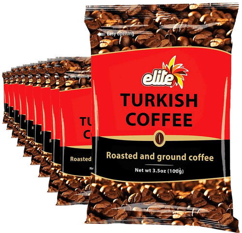 Elite Turkish Ground Roasted Coffee Bag, 3.5 Oz Pack Of 10
