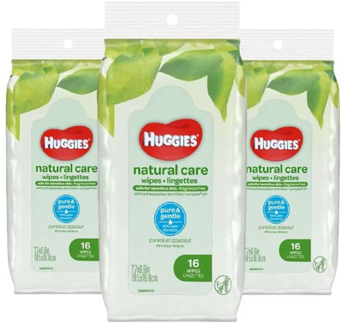 Pure & Gentle Unscented Travel Size Sanitizing Wipes Ideal For Daily Use Baby Hand Wipes For All Skin Types - Safe Sanitizing Wipes With Vitamin E & Aloe | 16 Wipes Per Pack, Pack Of 3