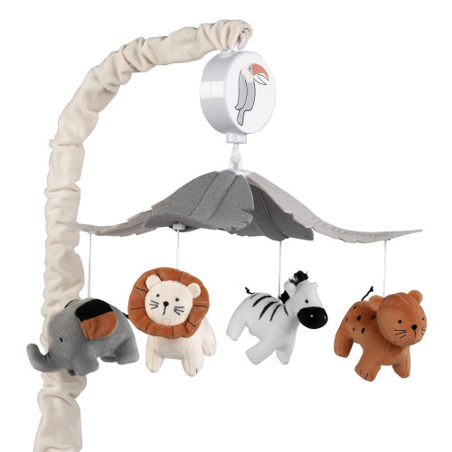 Lambs & Ivy Patchwork Jungle Cream/gray Musical Baby Crib Mobile Soother Toy