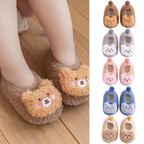 Kaesi 1 Pair Crib Shoes Ultra-thick Cartoon Pattern Blend Fabric Newborn Thickened Crib Shoes Socks For Home