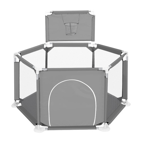 "6 Panels Playpen For Baby, Kid Playpen Playard With Basketball Hoop, Portable Baby Ball Pit With Breathable Mesh Infant Children Play Game Fence For Indoors Outdoors"