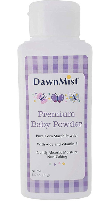 Dukal Premium Baby Powder. 14 Oz Corn Starch Baby Powder. Talcum Free Baby Powder. Delicate Baby Powder. Prevents Diaper Rash And Absorbs Moisture. Aloe And Vitamin E. Hypoallergenic.