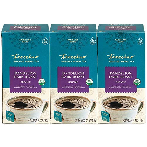 Teeccino Dandelion Tea - Dark Roast - Rich & Roasted Herbal Tea That?s Caffeine Free & Prebiotic With Detoxifying Dandelion Root, 25 Tea Bags (pack Of 3)