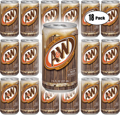 A&w Root Beer, 7.5 Fl Oz Mini Can, (pack Of 18, Total Of 135 Fl Oz)