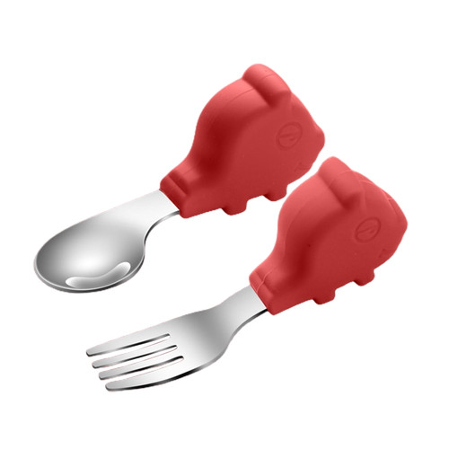 Shulemin 2pcs/set Baby Dinnerware Non-slip Handle Anti-scald Stainless Steel Training Spoon Fork Set For Feeding