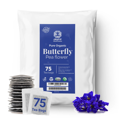 Blue Tea Dried Butterfly Pea Flower (clitoria Ternatea)tea, 75  Premium Tea Bags.
