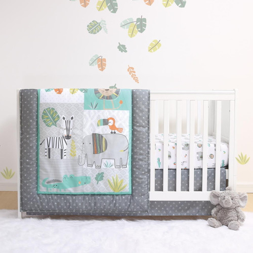 The Peanutshell Jungle Safari Crib Bedding Set For Baby Boys Or Baby Girls, 3 Piece Nursery Set With Quilt, Fitted Crib Sheet, And Dust Ruffle