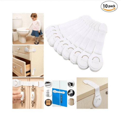 10pcs Adjustable Baby Safety Locks Straps Latches For Kids Child Toddler Proofing Cabinets, Drawers Sliding Doors, Refigerator, Windows