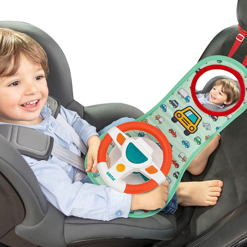 Baby Car Seat Toy With Mirror, Car Toy Steering Wheel, With Music Light And Driving Sound