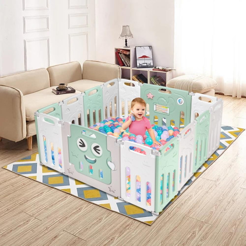 Samyohome 14 Panels Foldable Baby Playpen Play Yards Activity Center Green