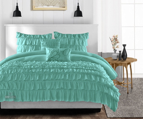 Twin Xl Comforter Multi Ruffle Aqua Green 300 Gsm Plush Siliconized Microfiber Fill Duvet Insert With 1000 Thread Count Egyptian Cotton Shell Fluffy With Piping & Pillowcases