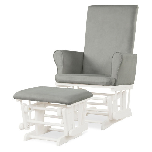 Gymax Glider And Ottoman Cushion Set Wooden Baby Nursery Rocking Chair Grey