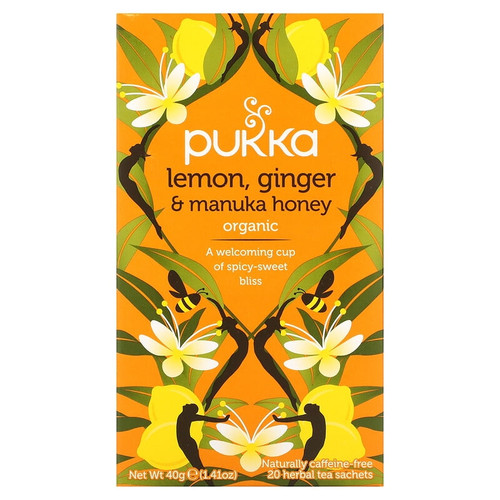 Pukka Herbs, Organic Herbal Tea, Lemon Ginger & Manuka Honey, Caffeine Free, 20 Sachets, 0.07 Oz