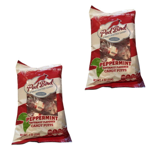 Red Bird Handcrafted Candy, Peppermint Puffs, Naturally Flavored, 2 Bags, 4 Oz Each, Gluten Free, Pure Cane Sugar