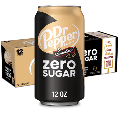 Dr Pepper And Cream Soda Zero Sugar, 12 Fl Oz Cans, 12 Pack
