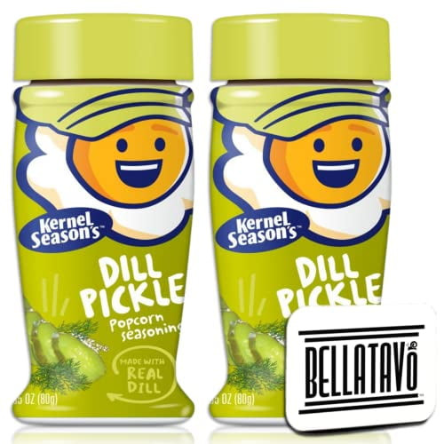 Dill Pickle Seasoning Bundle. Includes Two-2.85 Oz Bottles Of Kernel Season's Dill Pickle Popcorn Seasoning Plus A Bellatavo Ref Magnet! This Dill Pickle Popcorn Seasoning Is Made With Real Dill!