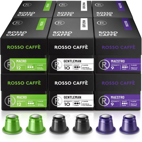 Rosso Coffee Pods Extra Dark Roast Gourmet Espresso Capsules Nespresso Original Machine 120 Pack