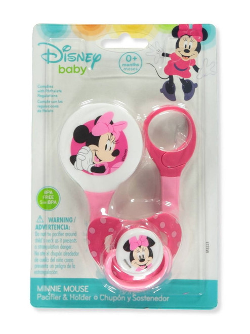 Disney Minnie Mouse Pacifier & Holder Set - Pink, One Size