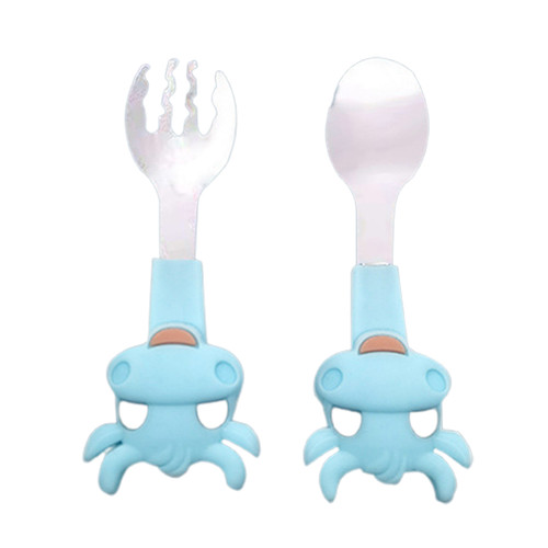 Shulemin 2pcs/set Kids Tableware Cartoon Design Portable Stainless Steel Infant Dining Spoon Fork Set For Feeding