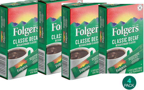 Folgers Classic Decaf Instant Coffee Crystals Packets, 6 Ct ( 4 Boxes, 24 Total Packets)