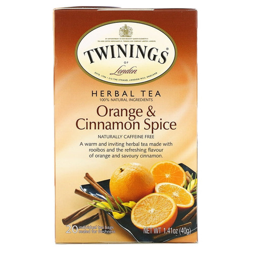 Twinings, Herbal Tea, Orange & Cinnamon Spice, Caffeine Free, 20 Tea Bags, 1.41 Oz Pack Of 2