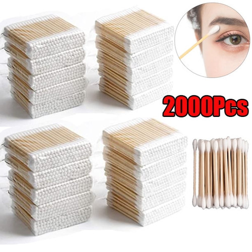 Dicasser Cotton Swabs 2000 Count Double Round Tips | Biodegradable & Organic Wooden Qtips Cotton Swabs For Ears | Comfortable And Soft | Natural Cotton Buds | 3.0 Inch