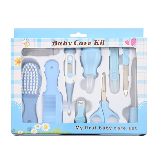 Jelly Comb Baby Grooming Kit Newborn Care Set,10pcs Baby Health Care Set Portable Baby Thermometer Kit, Safety Cutter Baby Nail Kit For Nursing Baby(blue)