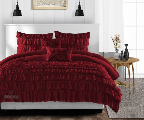 Twin Comforter Multi Ruffle Burgundy 300 Gsm Plush Siliconized Microfiber Fill Duvet Insert Box Stiched Quilted Fluffy Soft Microfiber Comforter Shell With Pillowcases & Piping