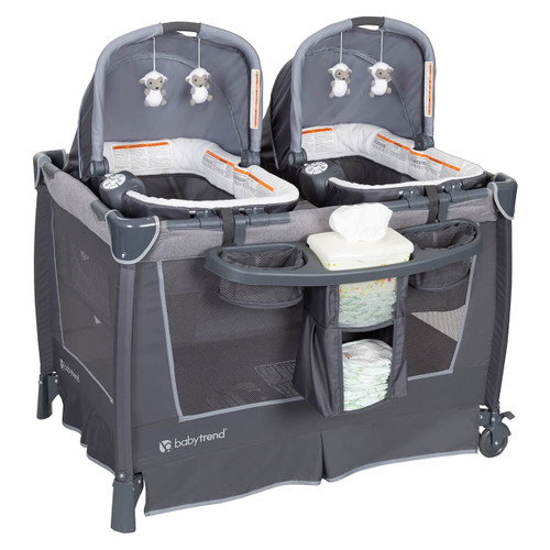 Baby Trend Retreat Twins Nursery Center With Bassinet And Travel Bag - Shale Gray