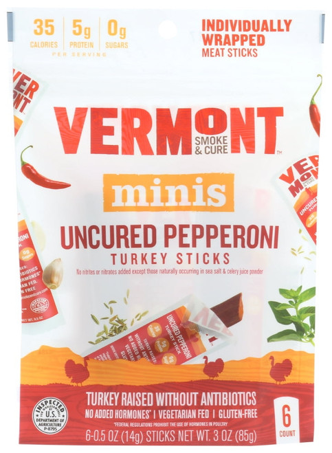 (8 Pack)vermont Smoke & Cure, Uncured Pepperoni Turkey Sticks, 0.5 Oz, 6 Count