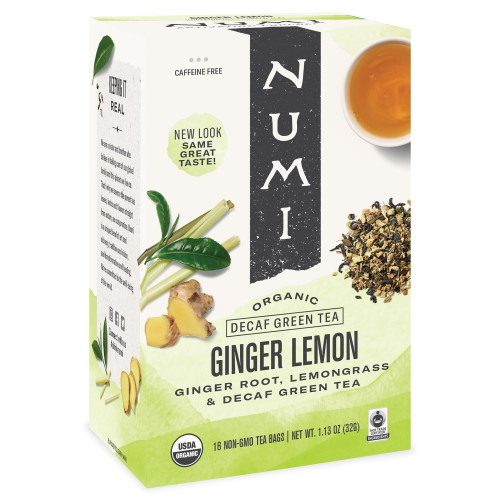 Numi Decaf Organic Ginger Lemon Green Tea Bags, 16 Count