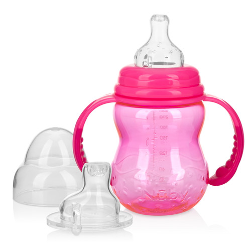 Nuby 8oz Tritan 3 Stage Bottle To Cup, Pink