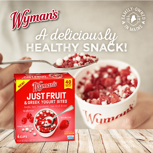 Wyman's Just Fruit & Greek Yogurt Bites, Raspberry & Strawberry, Frozen, 4-2.3 Oz Cups