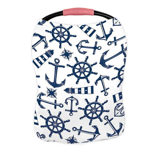 Abphqto Retro Nautical Blue Ship Anchors Helms Lighthouses Vintage Nursing Cover Baby Breastfeeding Infant Feeding Cover Baby Car Seat Cover Infant Stroller Cover Carseat Canopy Breathable