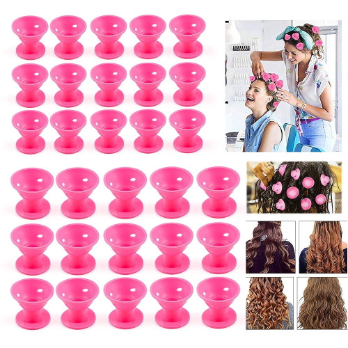 Overnight Silicone Magic Diy Hair Rollers With No Heat 2 Sizes Pack Of 30 Pink Pink